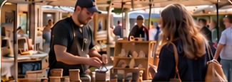 A local maker speaking with a shopper