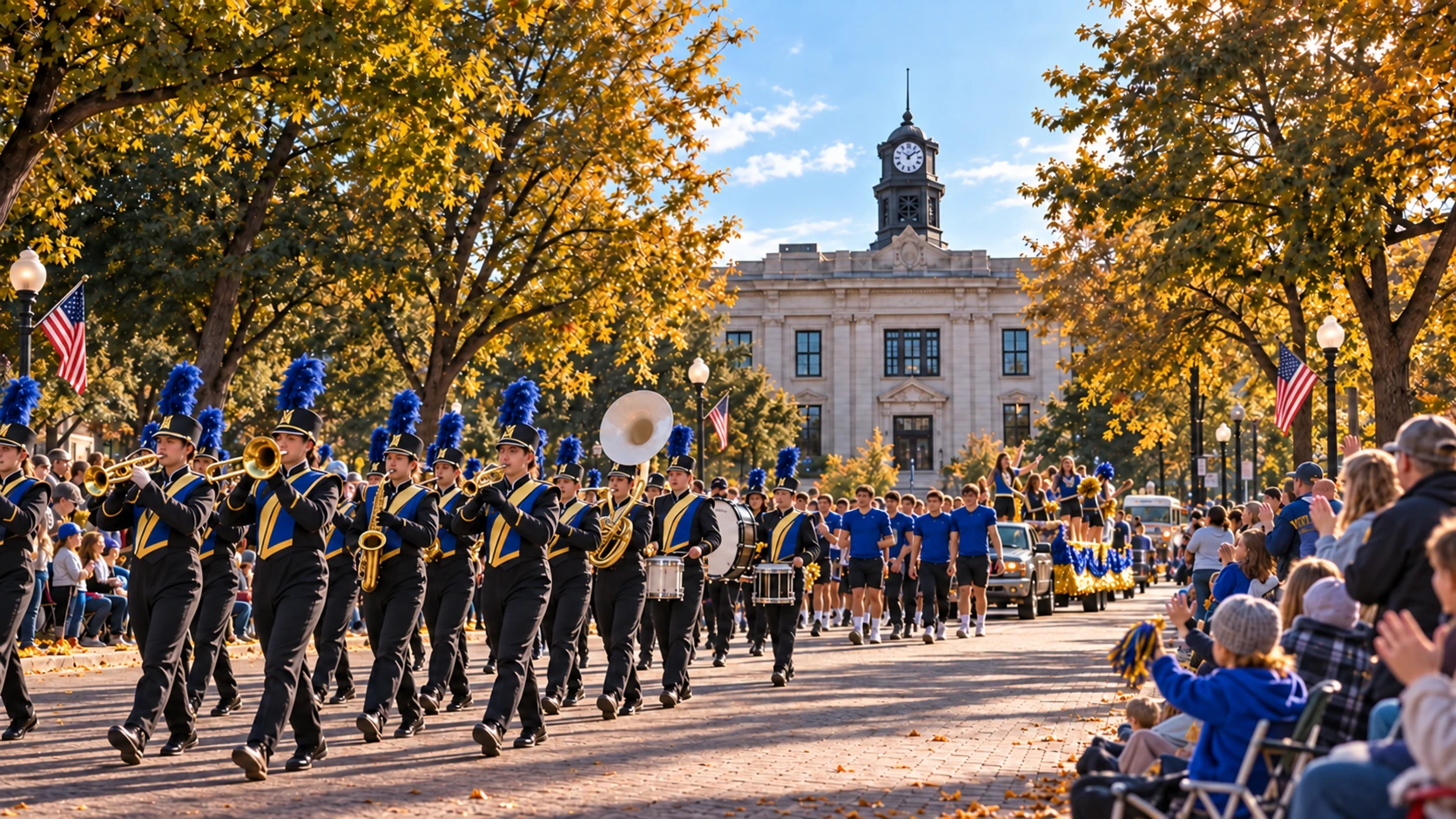 Baraboo Homecoming Parade 2026 marching past the Sauk County Courthouse
