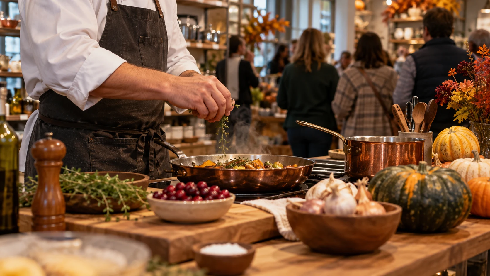 Illustrative cooking demonstration in an independent kitchen shop
