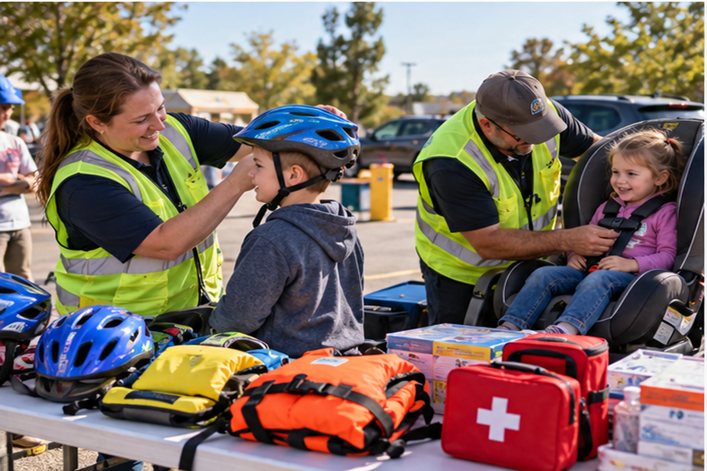 A child receiving a bicycle helmet fitting in Baraboo