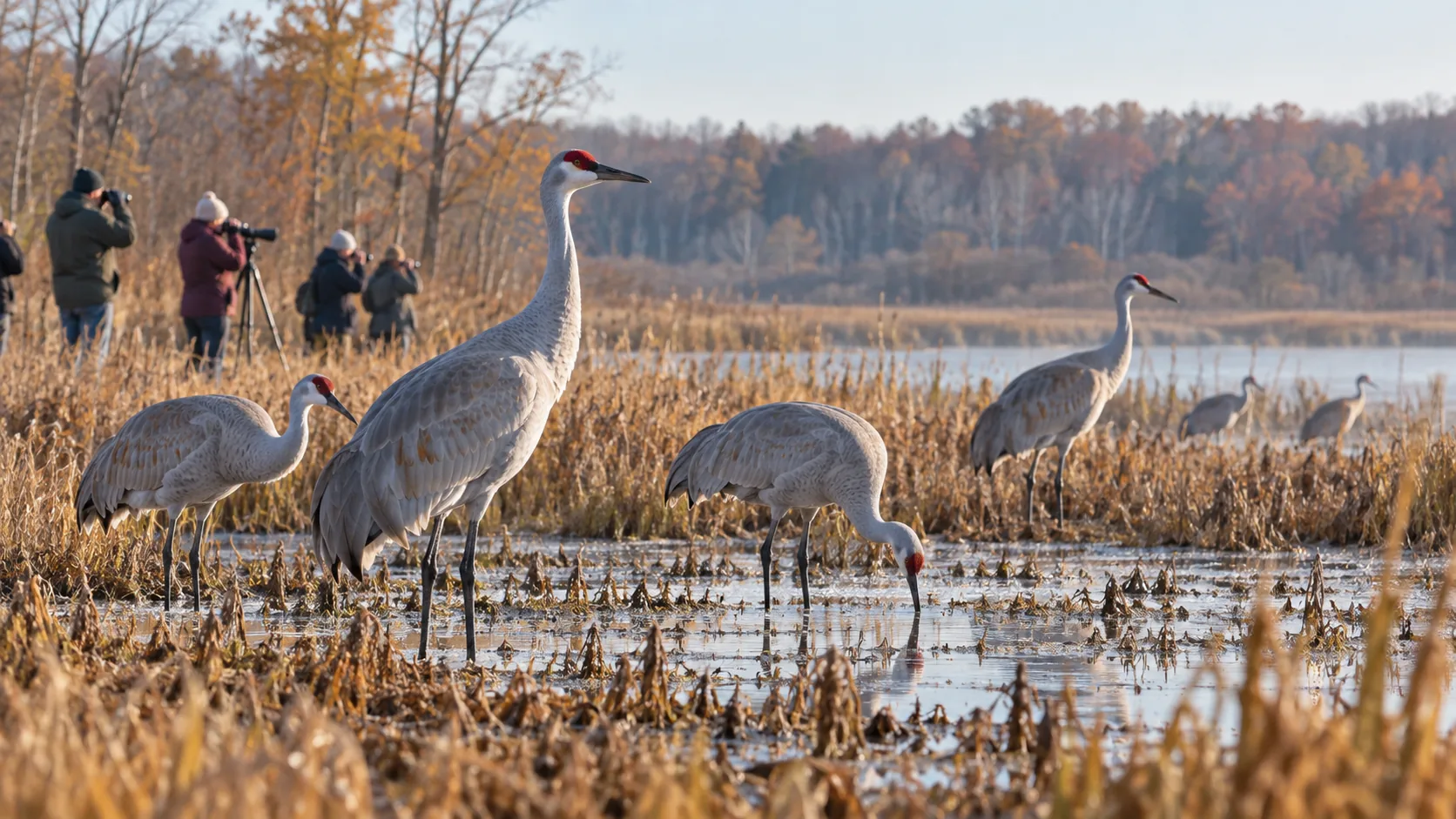 Illustrative scene for Great Midwest Crane Festival in the Baraboo area; not a photograph of this event