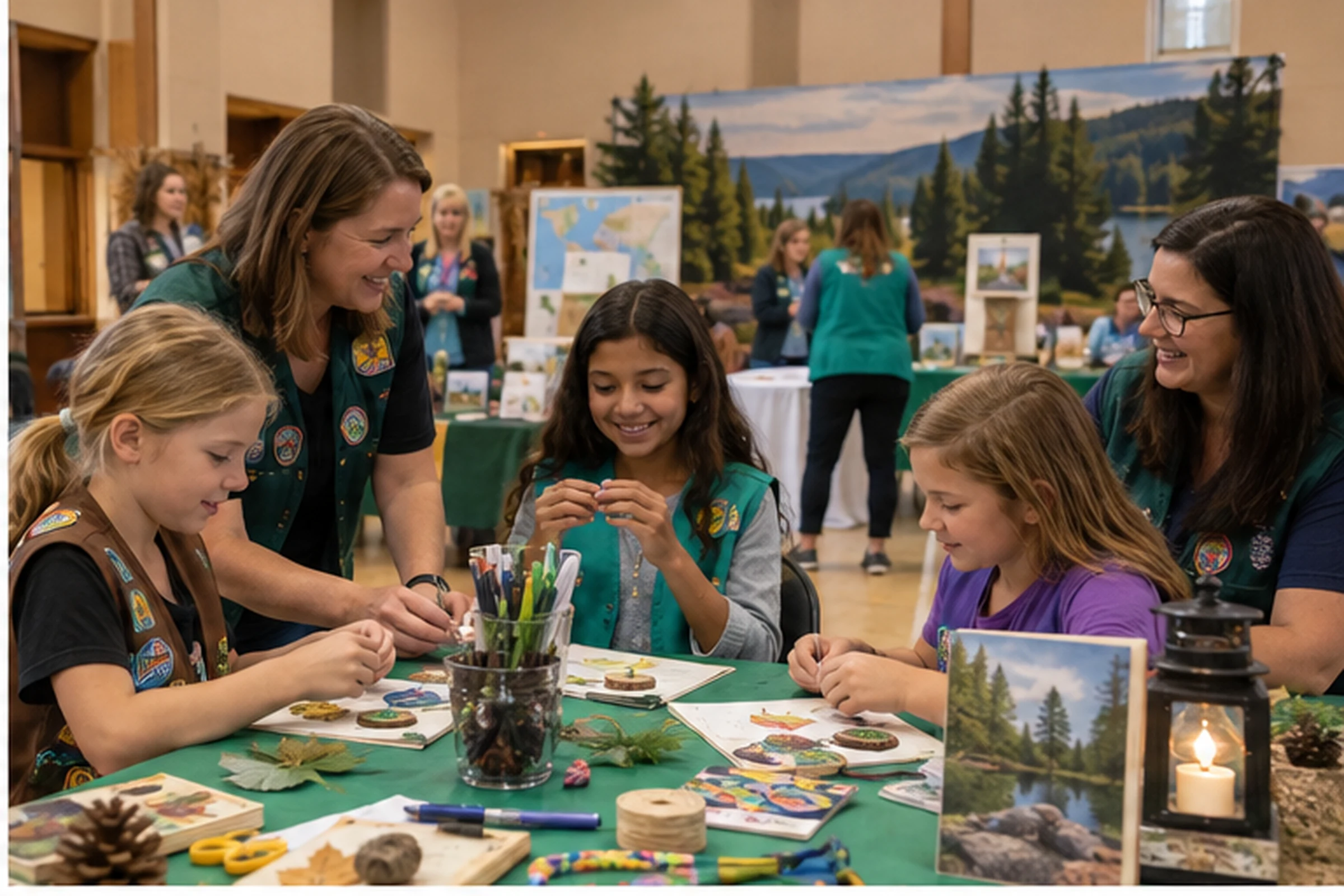 Girls creating a nature craft at a Baraboo community event