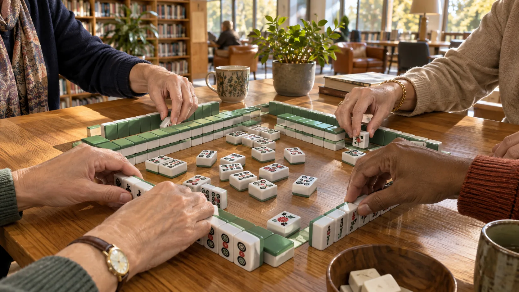 Illustrative scene for Mahjong Monday at the Library in the Baraboo area; not a photograph of this event