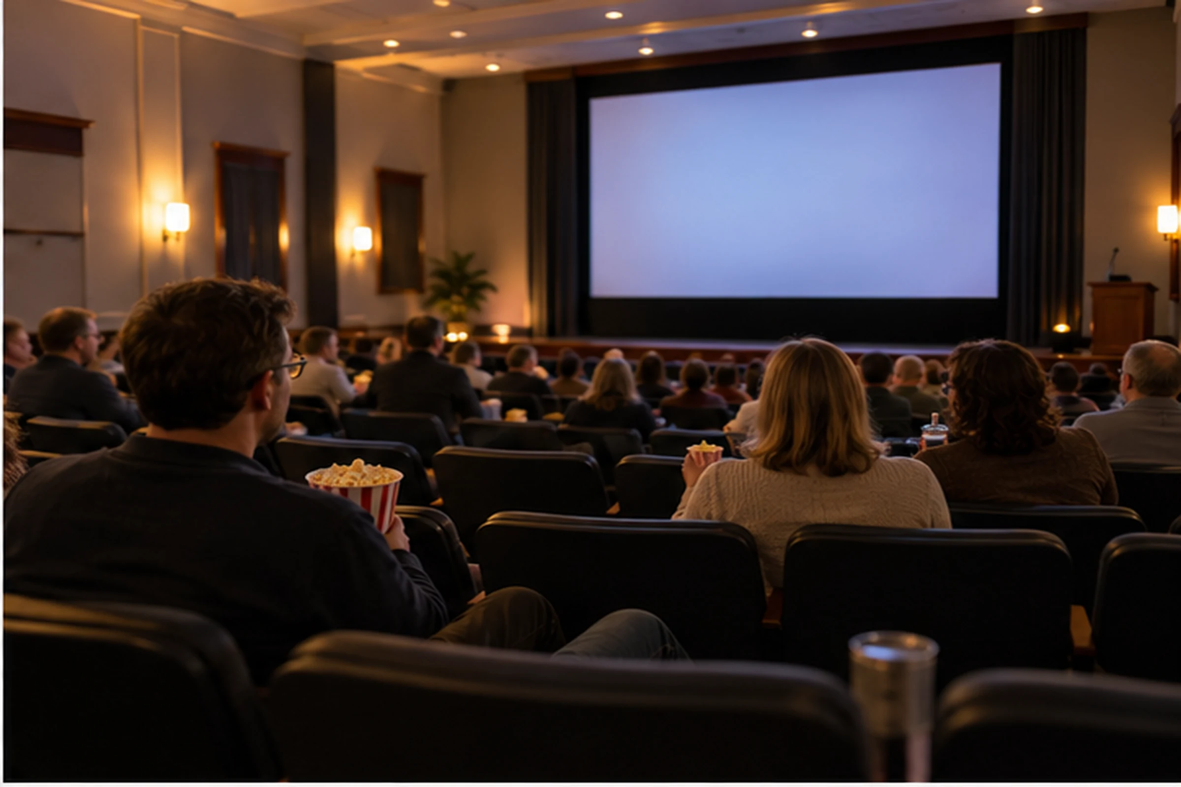 A movie screening inside the Baraboo library auditorium