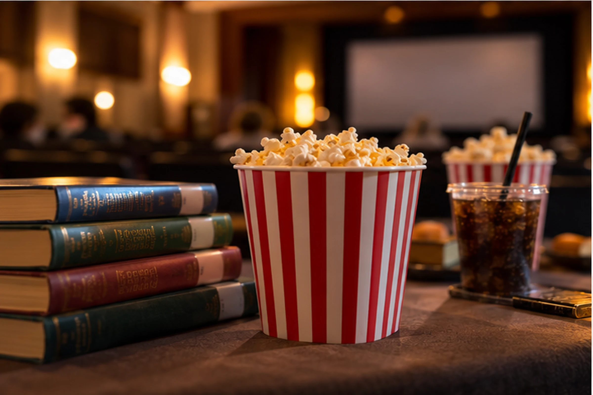 Popcorn beside classic storybooks at the library
