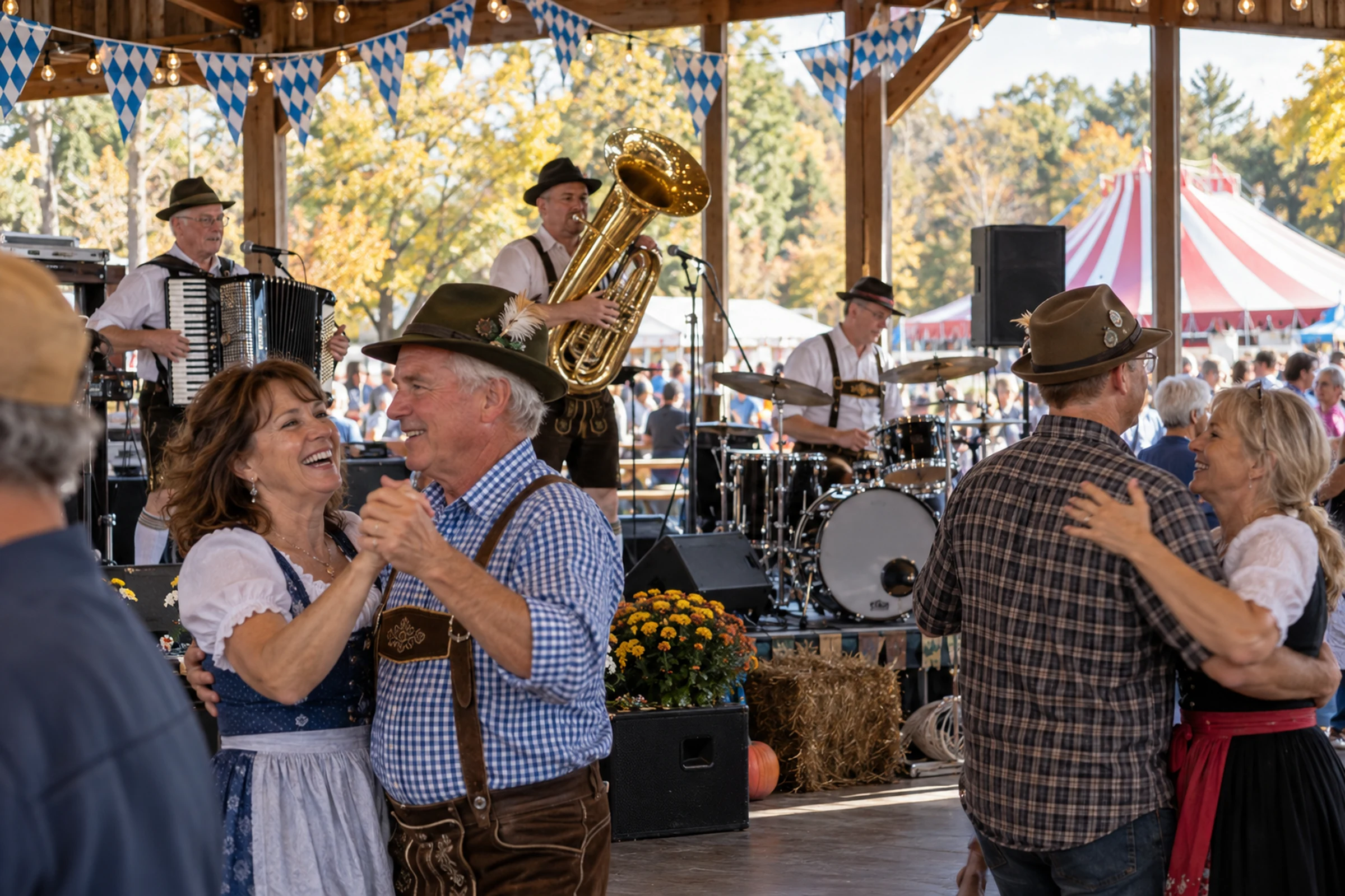 A polka band and dancers performing during Baraboo Oktoberfest