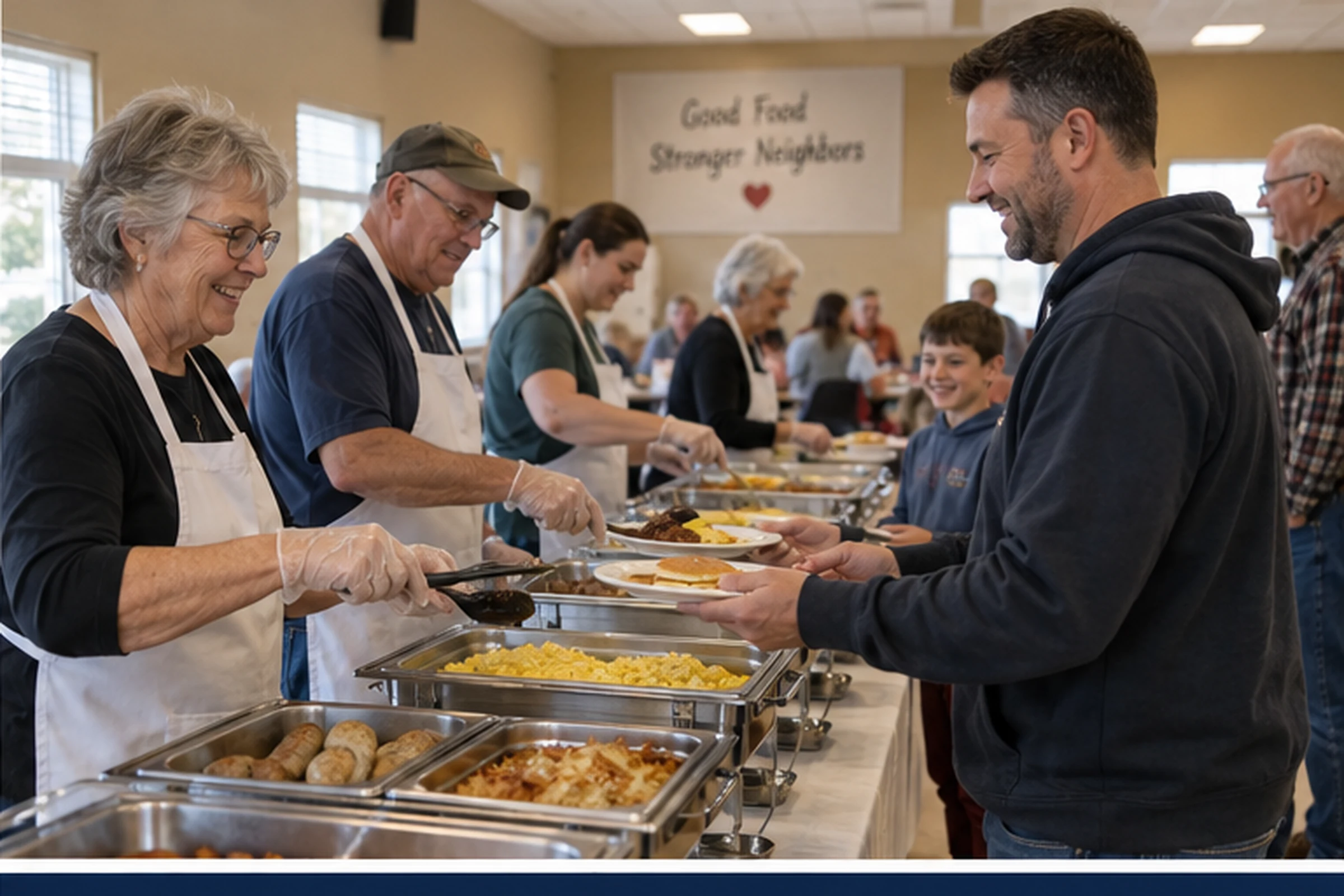 Volunteers serving a pancake breakfast in Baraboo