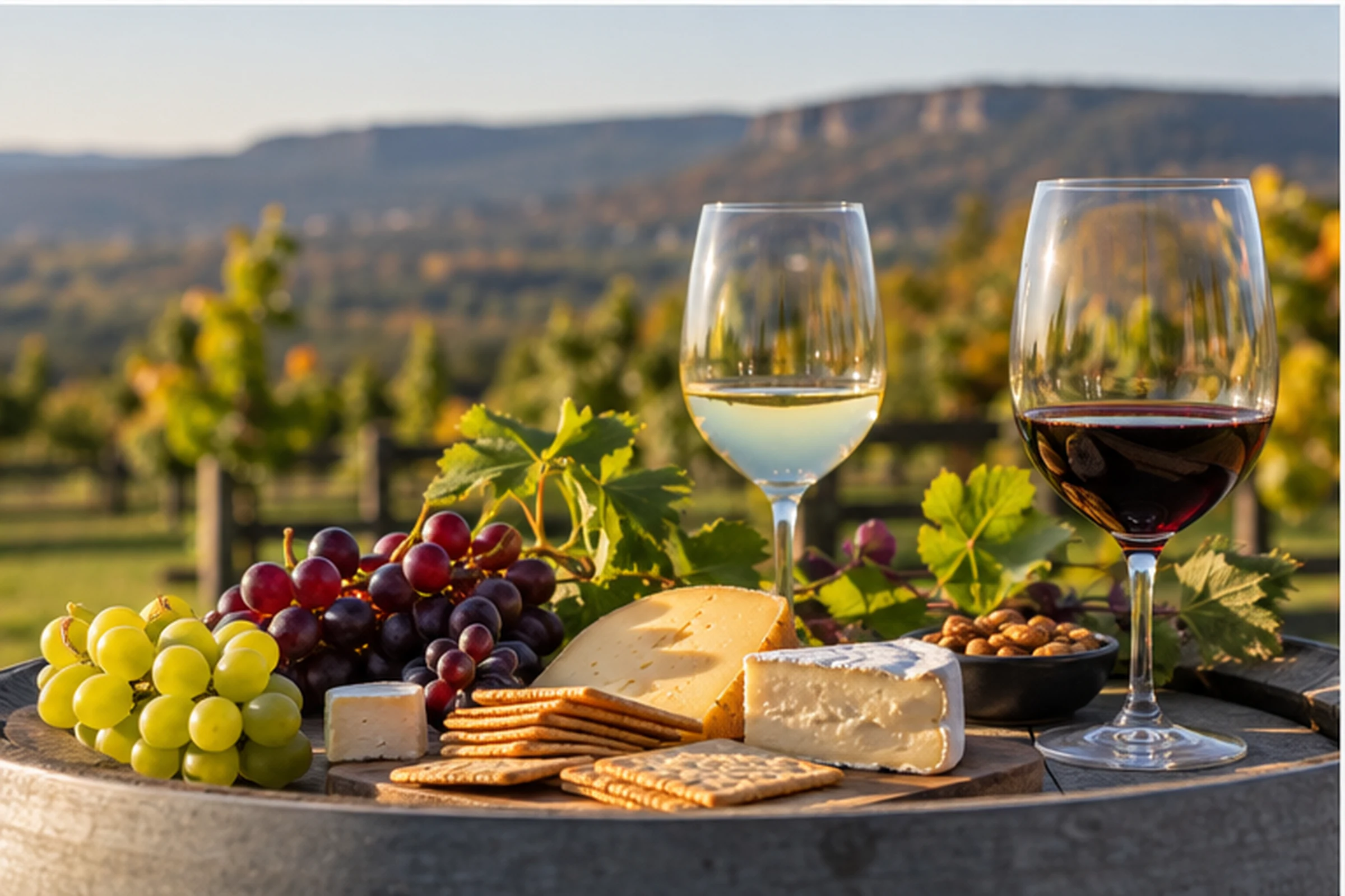 Wisconsin wine with grapes and a local cheese pairing
