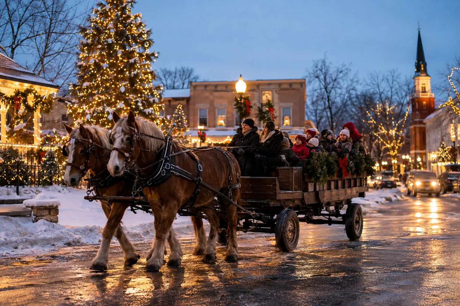Illustrative scene for Holiday Wagon Rides Around the Square in the Baraboo area; not a photograph of this event