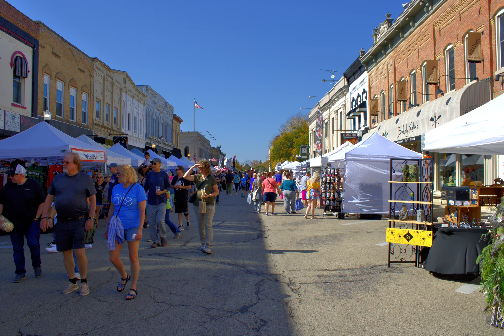 Crowd filling the fair-lined downtown street at Baraboo's 2026 Fall Fair on the Square
