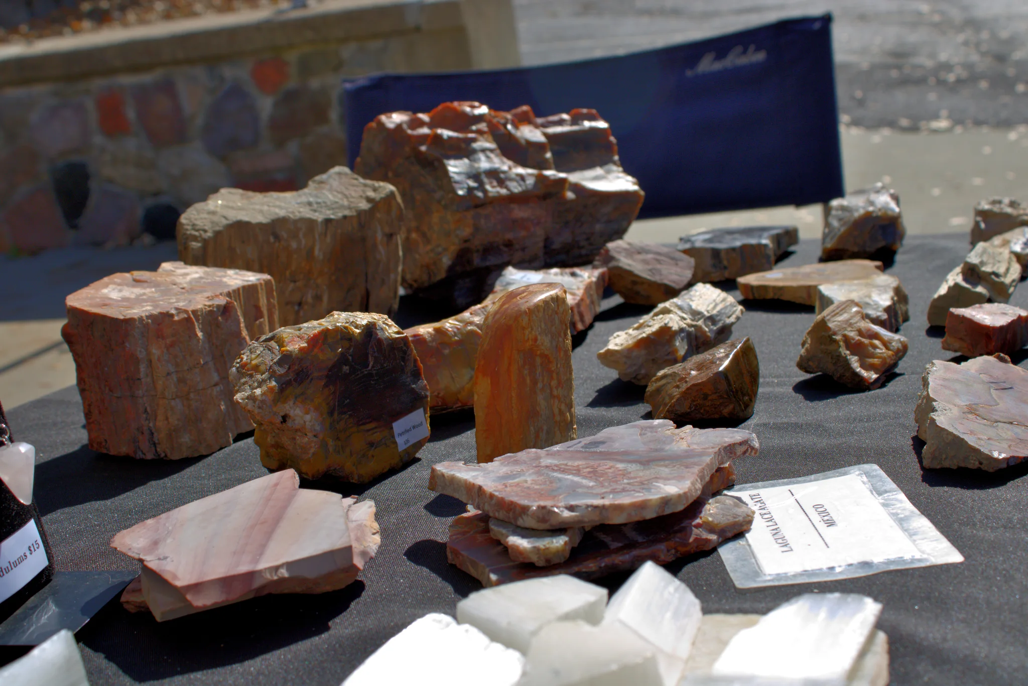 Stones and mineral pieces displayed at a vendor booth at Baraboo's 2026 Fall Fair on the Square